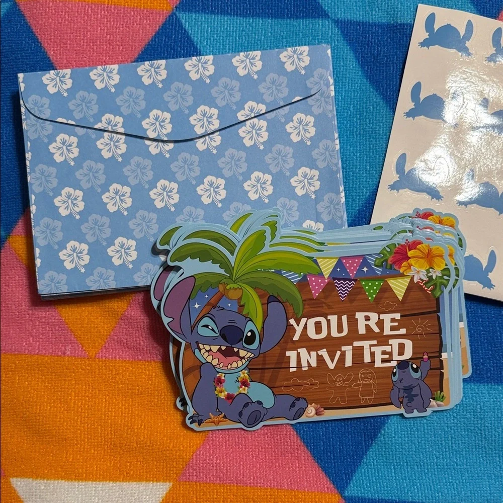 Blue Floral Stitch party invitations